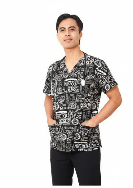 Christian Inspirational Scrub Top with 3-Pocket—Lamb of God