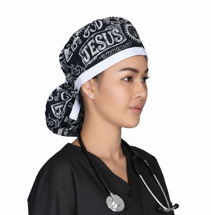 Inspirational Words Ponytail Scrub Caps—Lamb of God