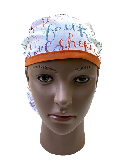Inspirational Words Ponytail Scrub Caps—Faith Hope Love