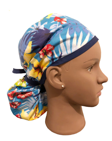 Floral Ponytail Scrub Cap