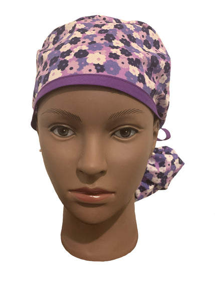 Purple Springtime Ponytail Scrub Cap
