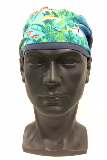 Fish in the Sea/Navy Reversible Scrub Cap